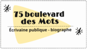 Logo du cabinet 75 boulevard des Mots, représenté par une plume stylisée couleur or