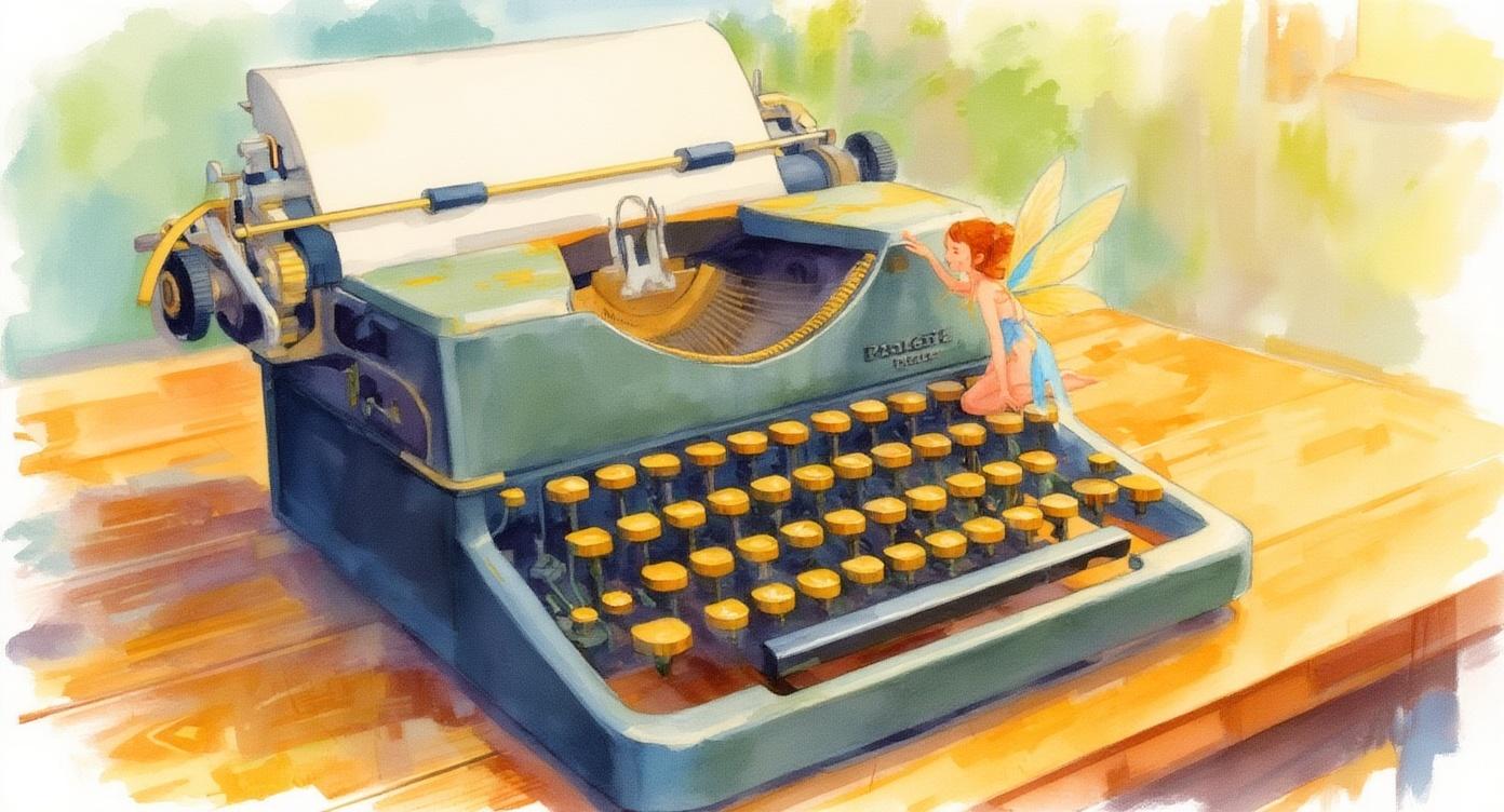 une fée sur une machine à écrire façon aquarelle - image générée par IA
